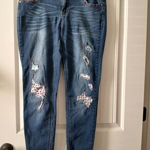 Stylish Women's Blue Patchwork Skinny Jeans